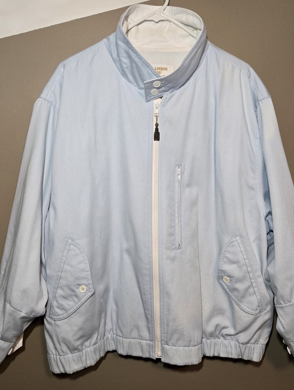 Vintage London Fog Full Zip Jacket Light Blue Chest Zip Button Pockets Size 44